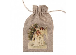 Béžový látkový vánoční pytlík Andílci - 12*1*20 cm