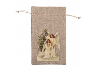 Béžový látkový vánoční pytlík Andílci - 12*1*20 cm