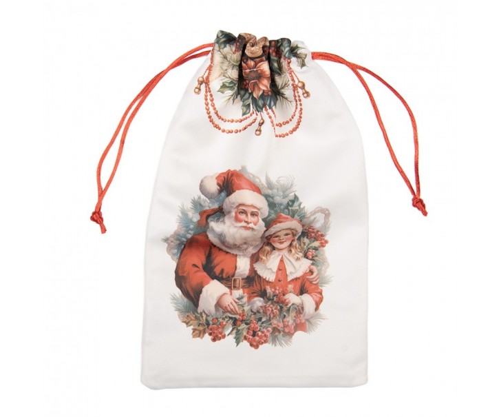 Látkový vánoční pytlík Santa s děvčátkem - 14*1*22 cm Clayre & Eef