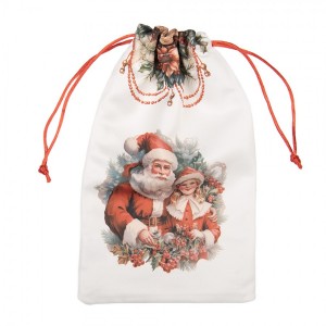 Látkový vánoční pytlík Santa s děvčátkem - 14*1*22 cm