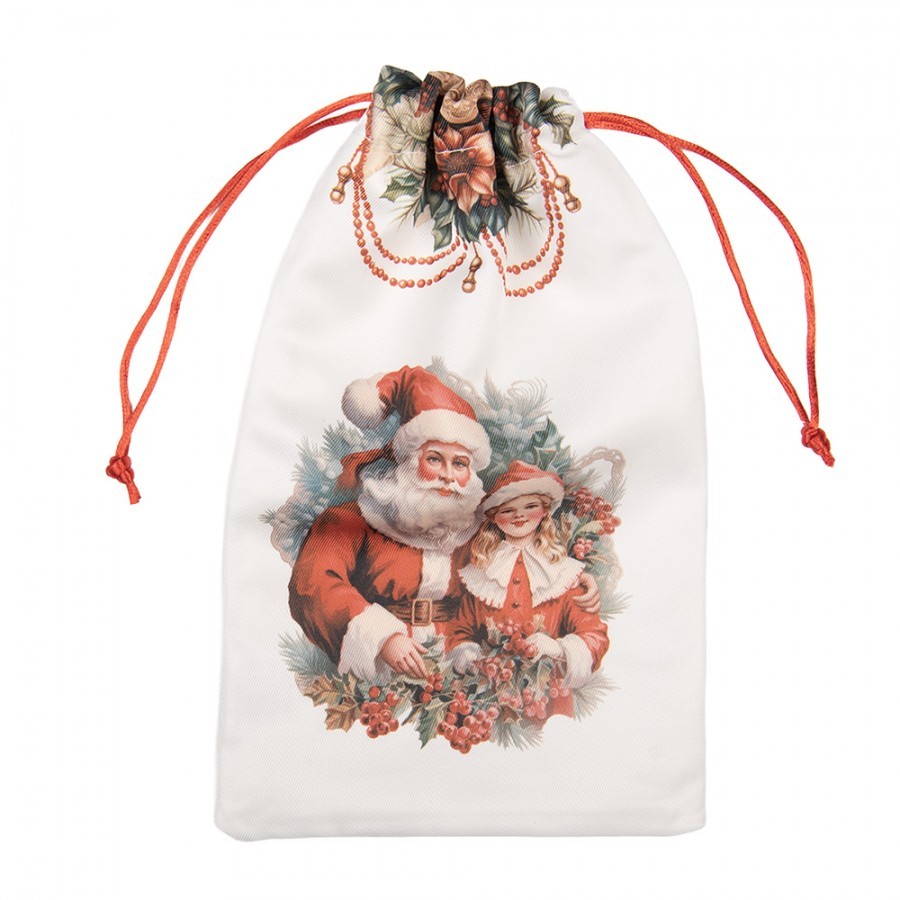 Látkový vánoční pytlík Santa s děvčátkem - 14*1*22 cm