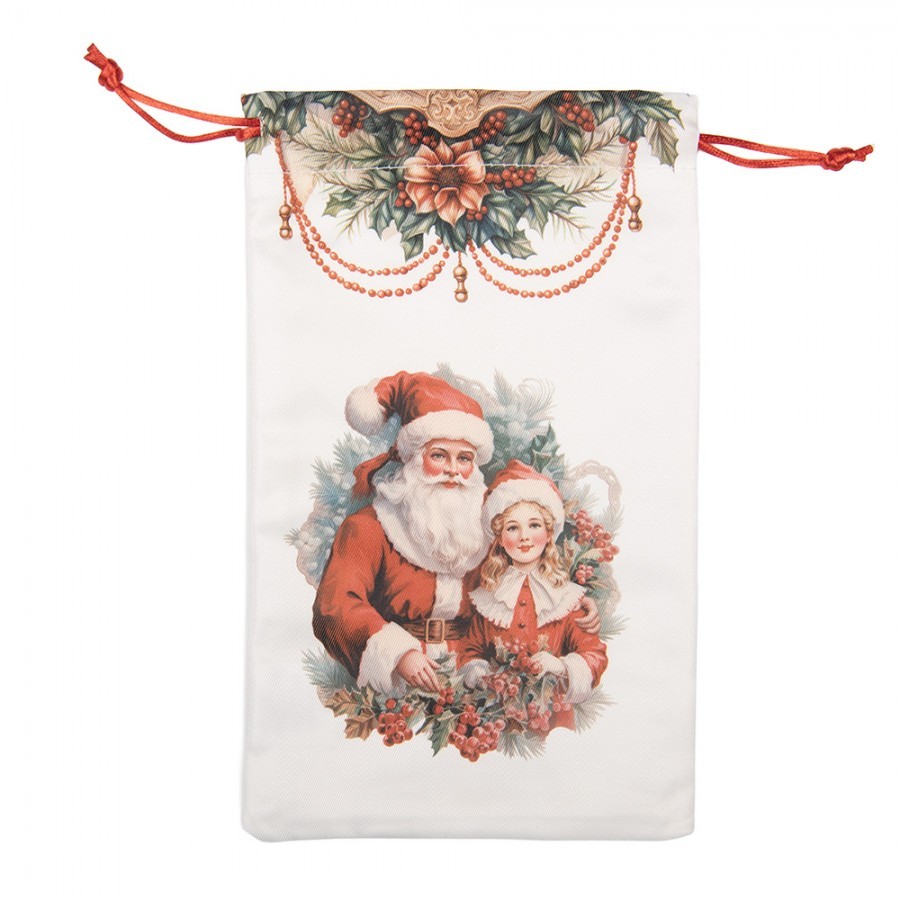 Látkový vánoční pytlík Santa s děvčátkem - 14*1*22 cm