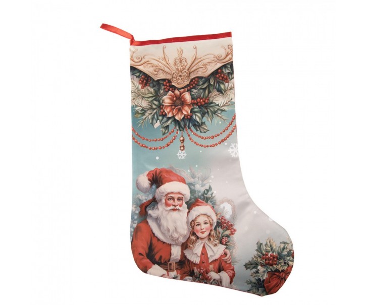 Vánoční punčocha Santa s děvčátkem L - 29*1*48 cm Clayre & Eef