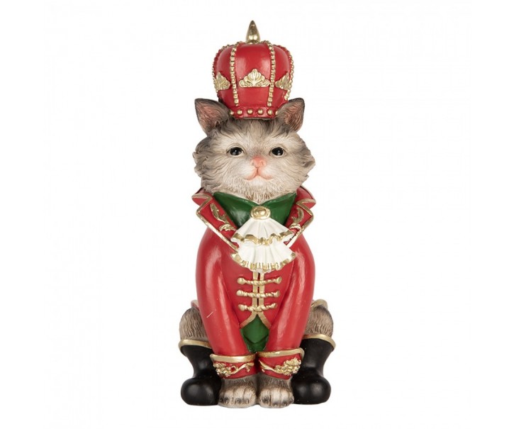 Christmas Decoration Figurine Cat 8x11x21 Cm Grey Plastic - 8*11*21 cm Clayre & Eef