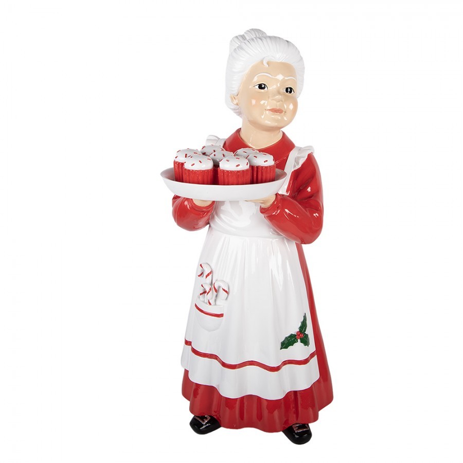 Christmas Decoration Figurine Mrs. Claus 11x14x27 Cm Red Plastic - 11*14*27 cm