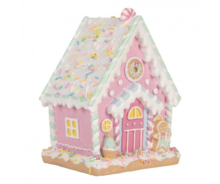 Kouzelná růžová perníková chaloupka Pastel Christmas Chic - 13*10*16 cm Clayre & Eef