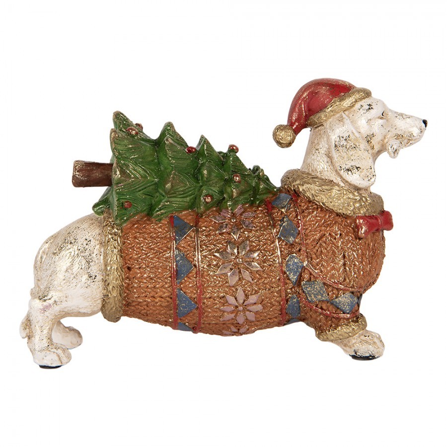 Dekorace figurka jezevčík ve světříku se stromkem - 21*6*14 cm Clayre & Eef Dekorace figurka jezevčík ve světříku se stromkem - 21*6*14 cm Clayre & Eef