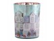 Modrý skleněný svícen vesnička domky Village M - Ø 10*13 cm Clayre & Eef
