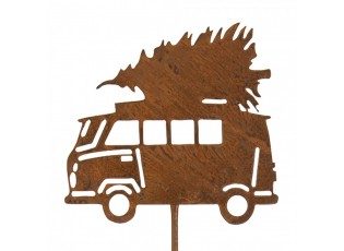 Rustikální rezavý zápich auto se stromkem Cars Rust - 26*1*75 cm