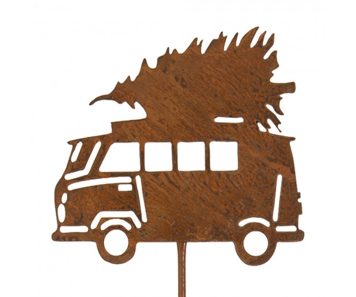 Rustikální rezavý zápich auto se stromkem Hearts Rust - 26*1*75 cm Clayre & Eef