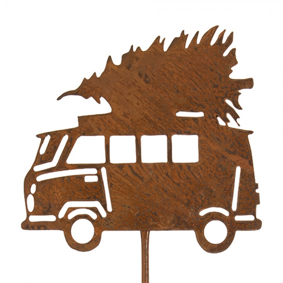 Rustikální rezavý zápich auto se stromkem Cars Rust - 26*1*75 cm