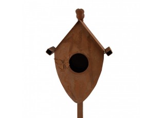 Záhradní dekorace zápich ptačí budka s patinou - 12*12*84 cm