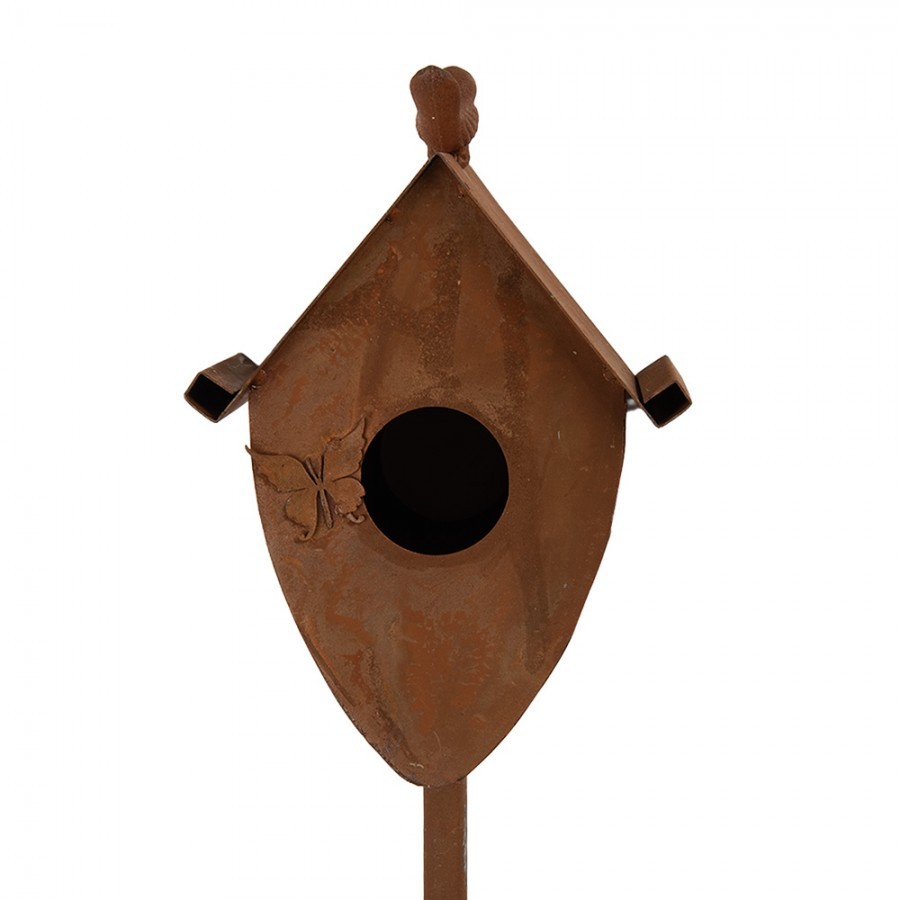 Záhradní dekorace zápich ptačí budka s patinou - 12*12*84 cm