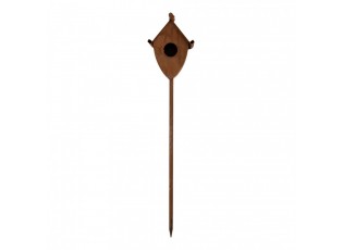 Záhradní dekorace zápich ptačí budka s patinou - 12*12*84 cm