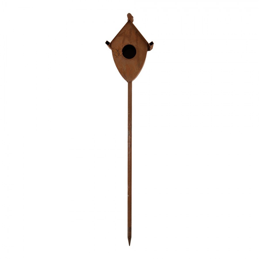 Záhradní dekorace zápich ptačí budka s patinou - 12*12*84 cm