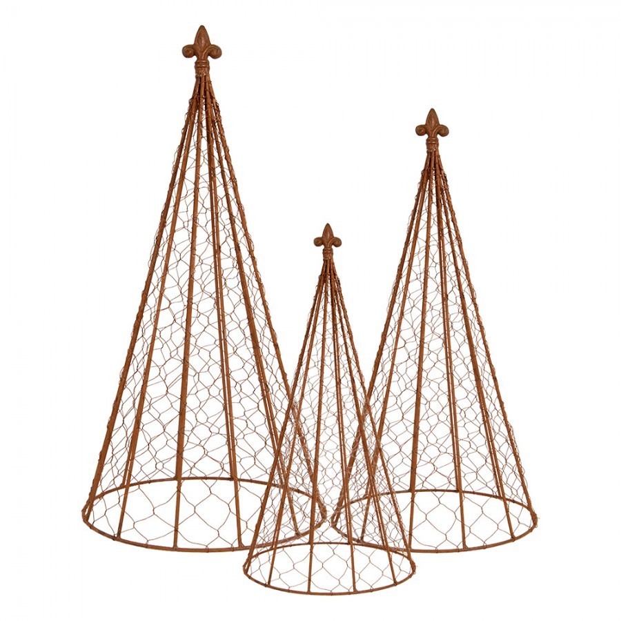 Set 3ks rezavá opěra pro rostliny - Ø 30*62 / Ø 25*51 / Ø 20*41 cm