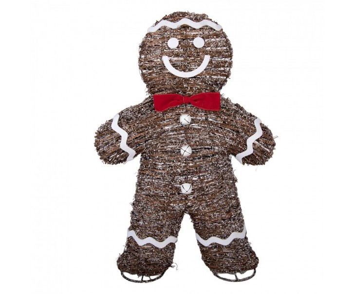 Christmas Decoration With LED Lighting Gingerbread Man 40x61 Cm Brown Rattan - LED 40*61 cm / 3*AA Clayre & Eef
