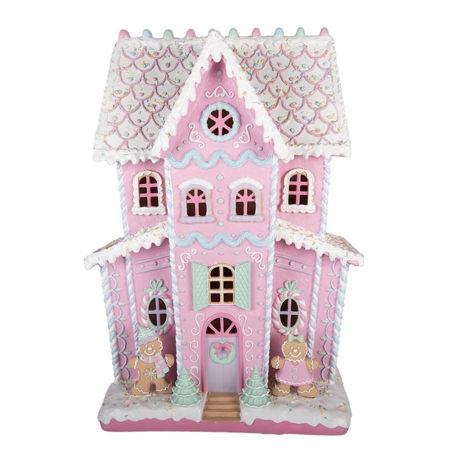 Gingerbread House With LED 54x31x76 Cm Pink Plastic - 54*31*76 cm LED / 3*AA
