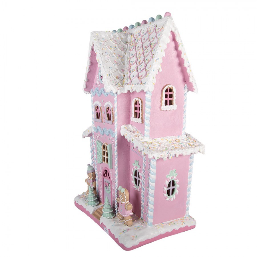 Gingerbread House With LED 54x31x76 Cm Pink Plastic - 54*31*76 cm LED / 3*AA