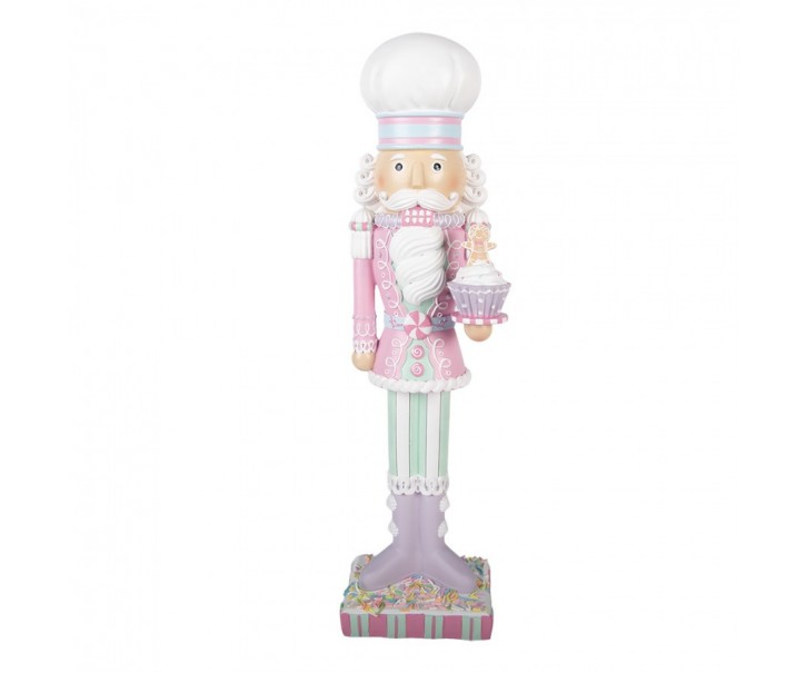 Barevný vánoční louskáček cukrář s muffinem a perníčkem - 13*11*47 cm Clayre & Eef