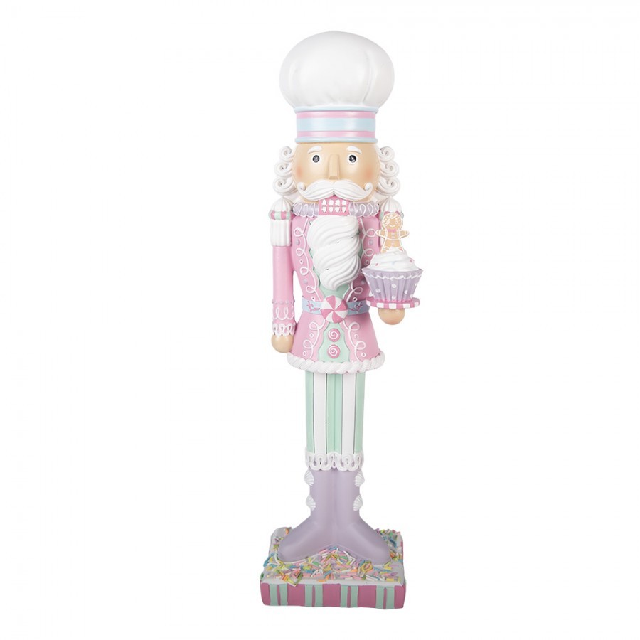 Barevný vánoční louskáček cukrář s muffinem a perníčkem - 13*11*47 cm