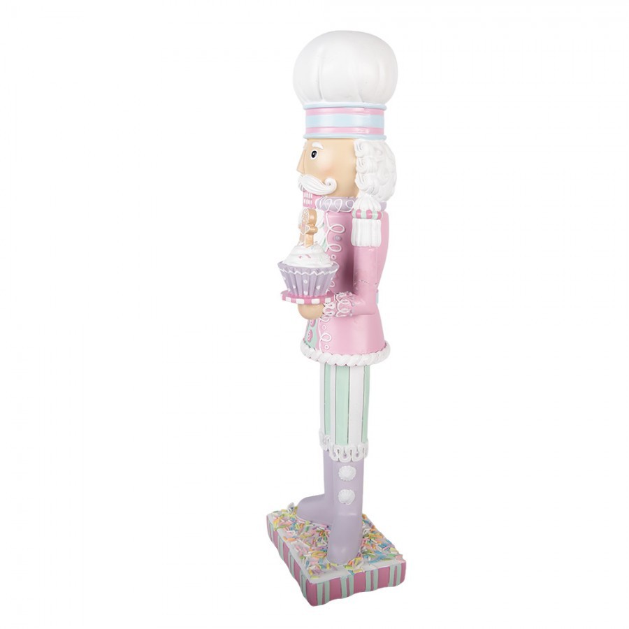 Barevný vánoční louskáček cukrář s muffinem a perníčkem - 13*11*47 cm