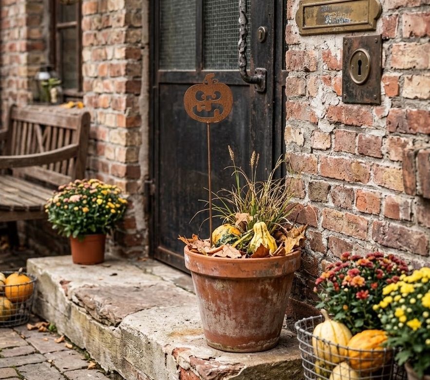 Kovový zápich Dýně – Halloween do květníku a na zahradu - 15*1*65 cm Clayre & Eef Kovový zápich Dýně – Halloween do květníku a na zahradu - 15*1*65 cm Clayre & Eef