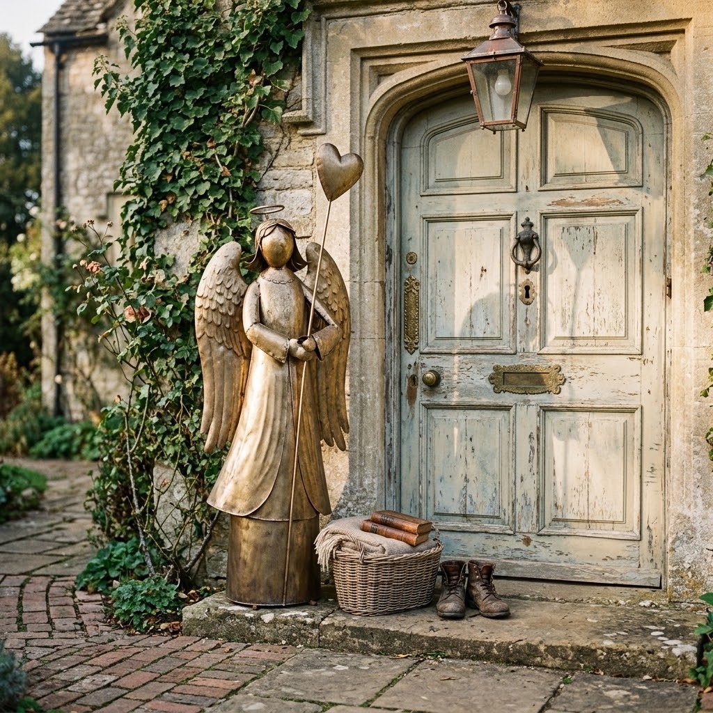 Zlatá antik kovová dekorace Anděl se srdíčkem - 48*18*136 cm Clayre & Eef Zlatá antik kovová dekorace Anděl se srdíčkem - 48*18*136 cm Clayre & Eef