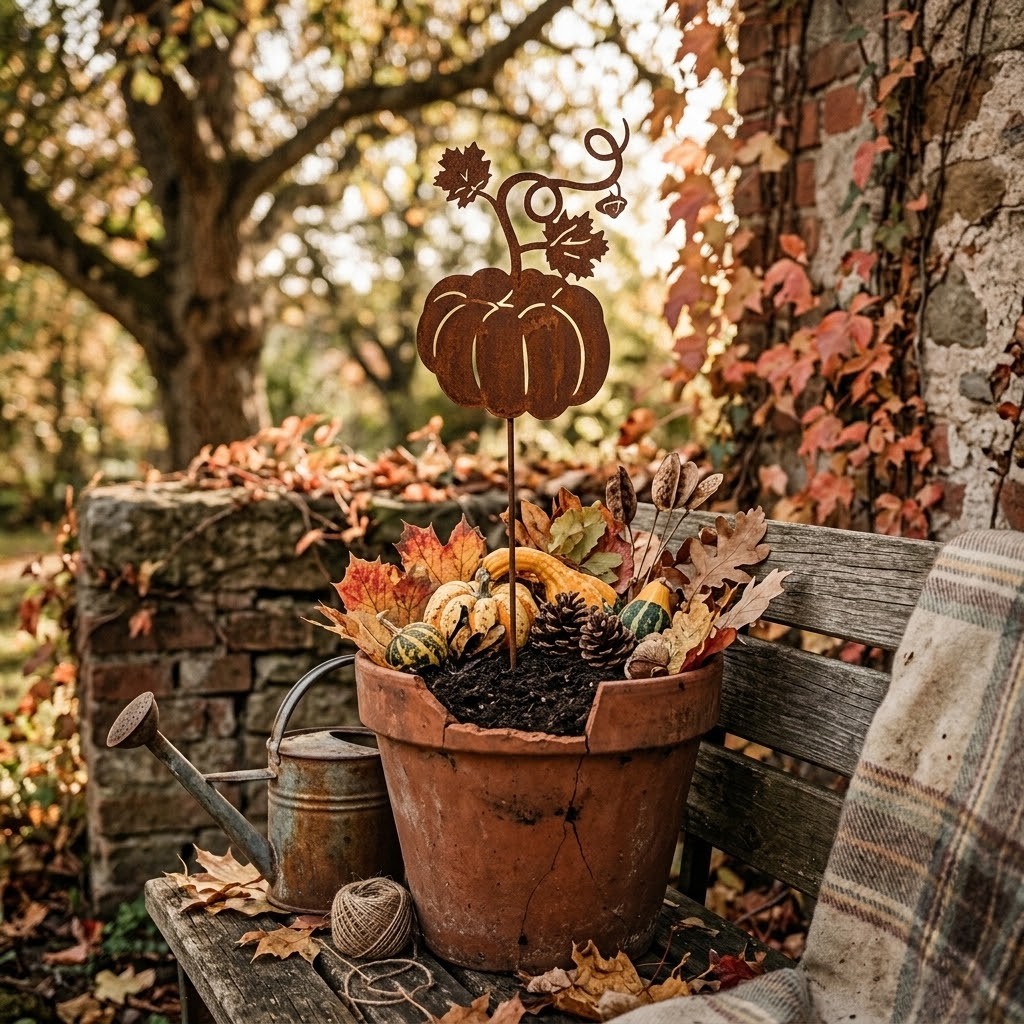 Rustikální rezavý zápich dýně Pumpkin Rust - 14*1*55 cm