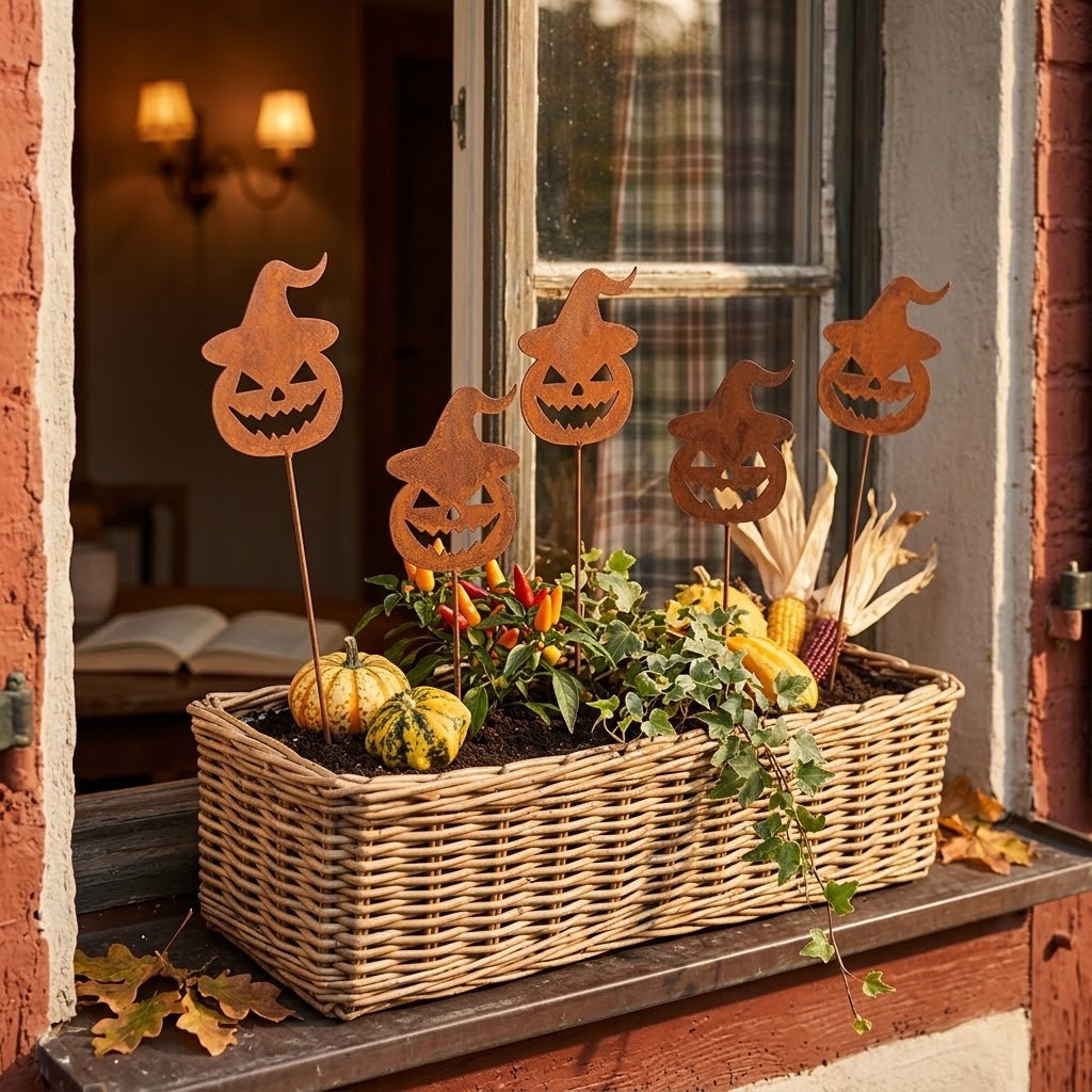 Rustikální rezavý zápich dýně Halloween Rust - 8*1*43 cm