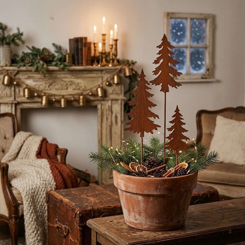 Rustikální rezavý zápich stromek Christmas Tree Rust S - 6*1*34 cm