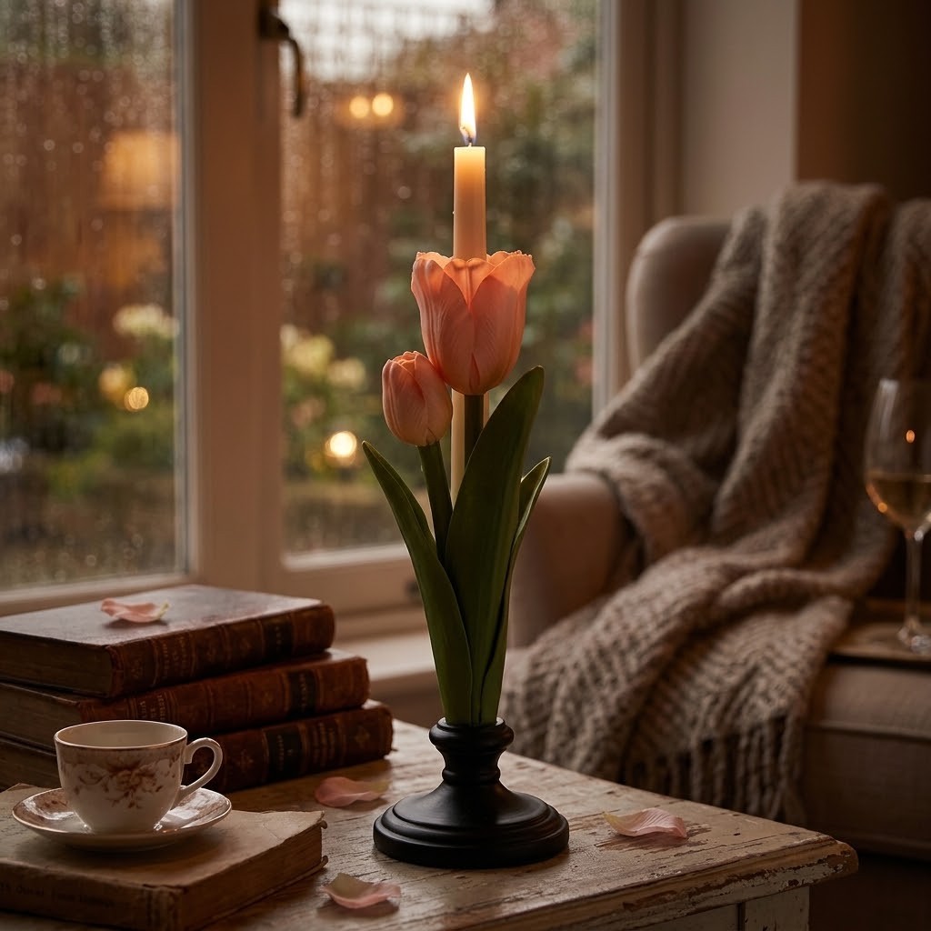 Svícen na úzkou svíčku ve tvaru tulipánu - 9*9*28 cm