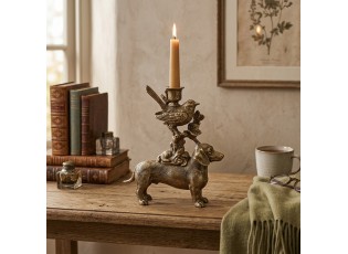 Zlatý antik svícen s jezevčíkem Dachshund Antique - 23*9*29 cm