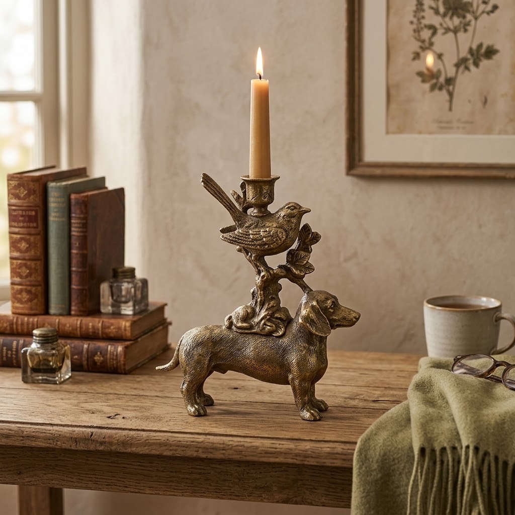 Zlatý antik svícen s jezevčíkem Dachshund Antique - 23*9*29 cm Clayre & Eef Zlatý antik svícen s jezevčíkem Dachshund Antique - 23*9*29 cm Clayre & Eef