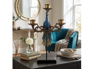Svícen na 3 svíčky s dekorem páva Peacock - 25*10*42 cm