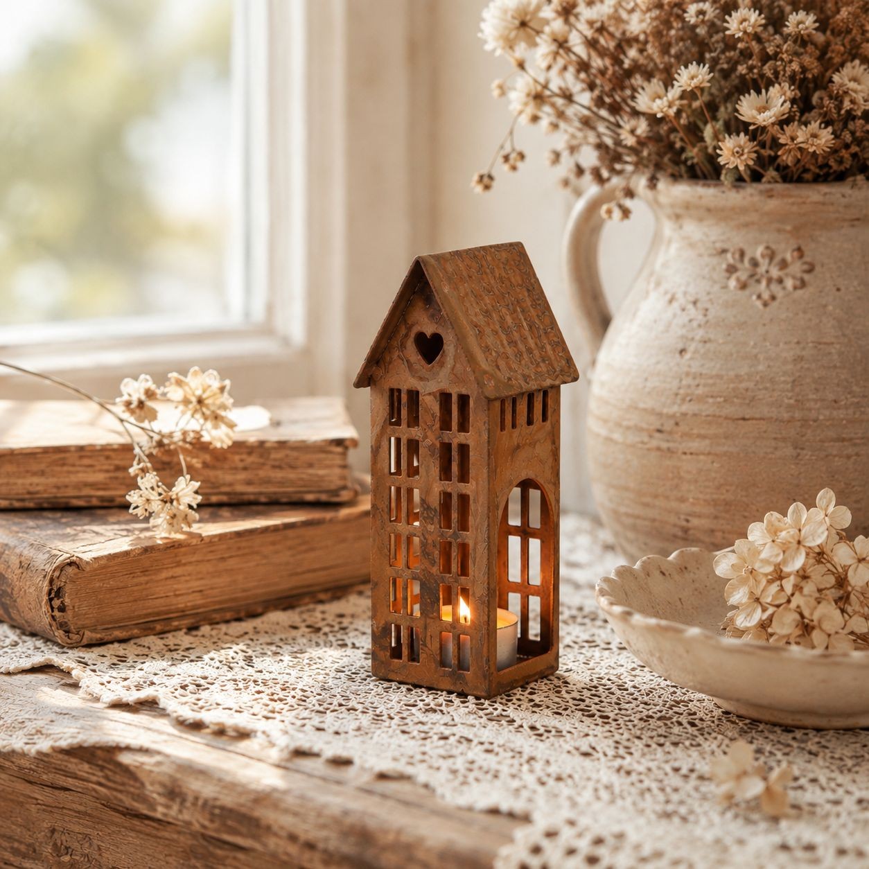 Rezavý svícen ve tvaru domku Rustic Charm - 5*6*12 cm Clayre & Eef Rezavý svícen ve tvaru domku Rustic Charm - 5*6*12 cm Clayre & Eef