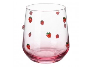 Sklenice na vodu s romantickým motivem jahůdek - Ø 7x11 cm / 320 ml