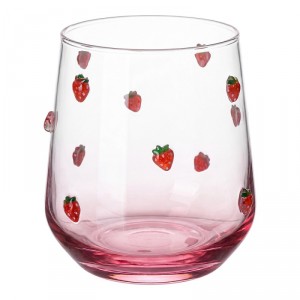 Sklenice na vodu s romantickým motivem jahůdek - Ø 7x11 cm / 320 ml