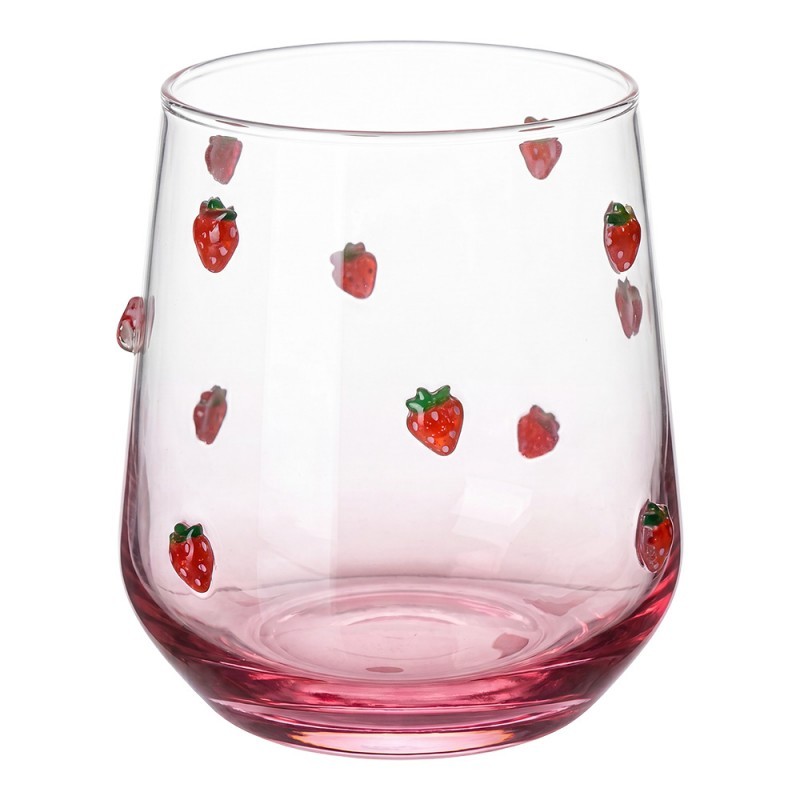 Sklenice na vodu s romantickým motivem jahůdek - Ø 7x11 cm / 320 ml