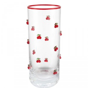 Sklenice na vodu s romantickým motivem třešní - Ø 6*15 cm / 350 ml