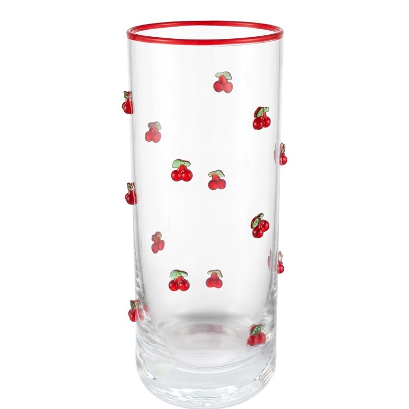Sklenice na vodu s romantickým motivem třešní - Ø 6x15 cm / 350 ml