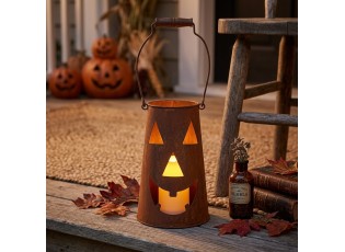 Rustikální rezavá lucerna dýně Halloween - Ø 14*23 cm