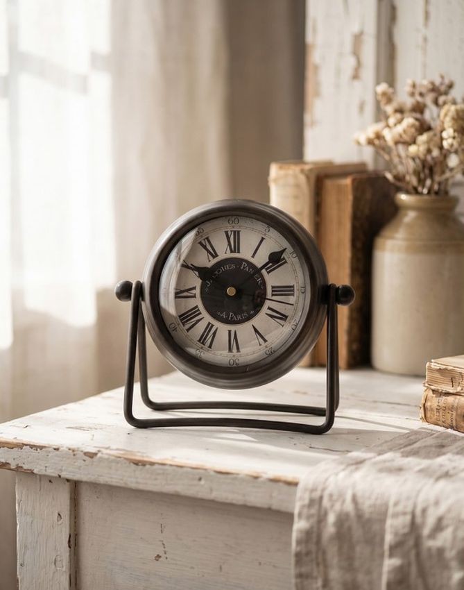 Hnědé antik kovové stolní hodiny Paris - 12*5*11 cm / 1*AA Clayre & Eef Hnědé antik kovové stolní hodiny Paris - 12*5*11 cm / 1*AA Clayre & Eef