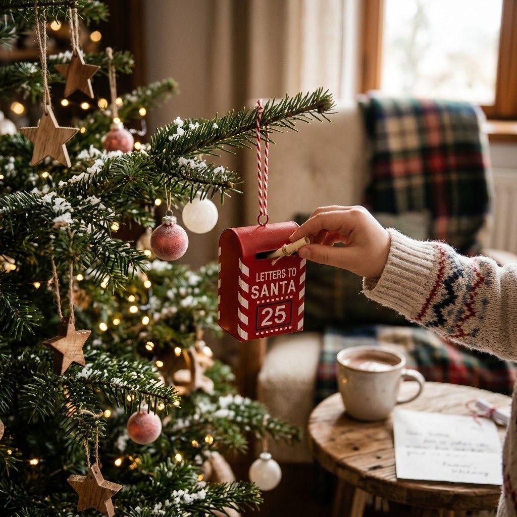 Červená kovová závěsná dekorace poštovní schránka Santa - 5*3*8 cm
