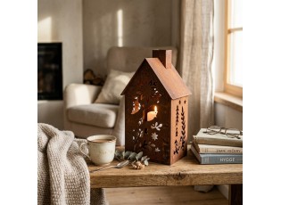 Rezavý svícen ve tvaru domku Rustic Charm - 11*15*26 cm