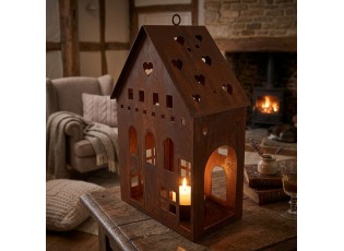 Rezavý svícen ve tvaru domku Rustic Charm - 20*12*29 cm