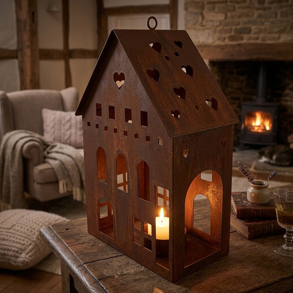 Rezavý svícen ve tvaru domku Rustic Charm - 20*12*29 cm Clayre & Eef Rezavý svícen ve tvaru domku Rustic Charm - 20*12*29 cm Clayre & Eef