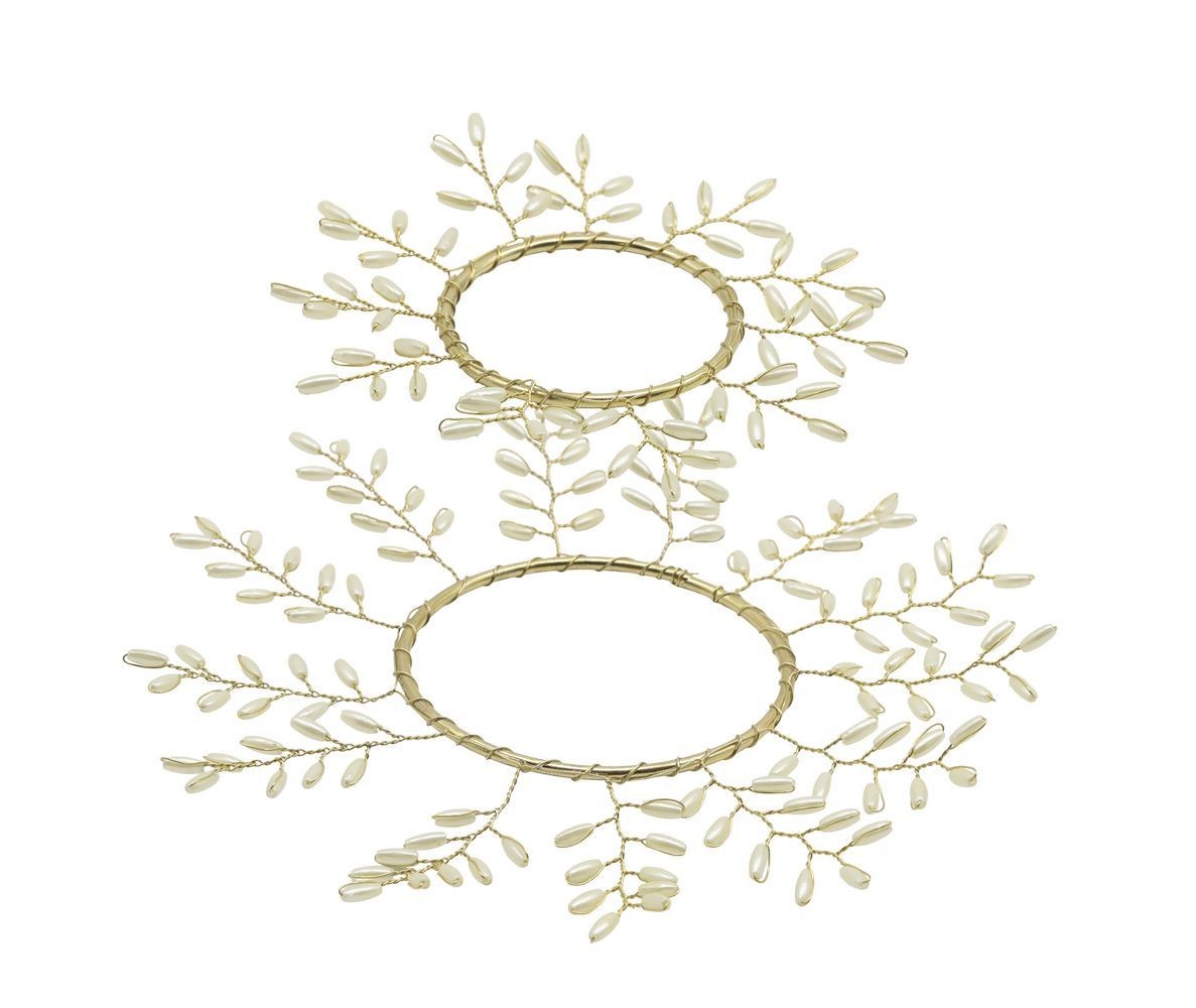 2ks luxusní dekorační věneček s perličkami na svíčku Glaze Forest - 18cm/ 11cm