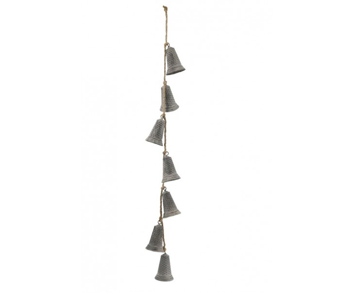 Girlanda 7ks plechový zinkový zvonek na laně - Ø 7* 96 cm Chic Antique