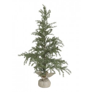 Zasněžený vánoční borovicový stromek v jutě a se šiškami Pine Tree - 60*120 cm